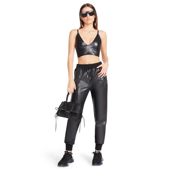 STEVE MADDEN PANTS WOMEN LARGE BLACK MARIA JOGGER FAUX-LEATHER HIGH-WAIST SKINNY - Picture 2 of 15